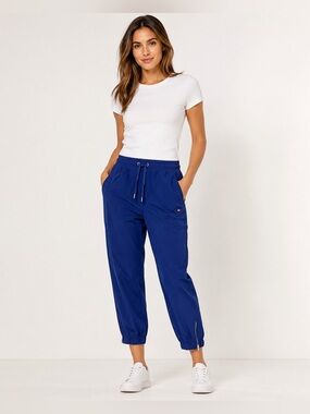 Tommy Hilfiger Large Royal Blue Pull-On Cropped Jogger Pants Ankle Zip